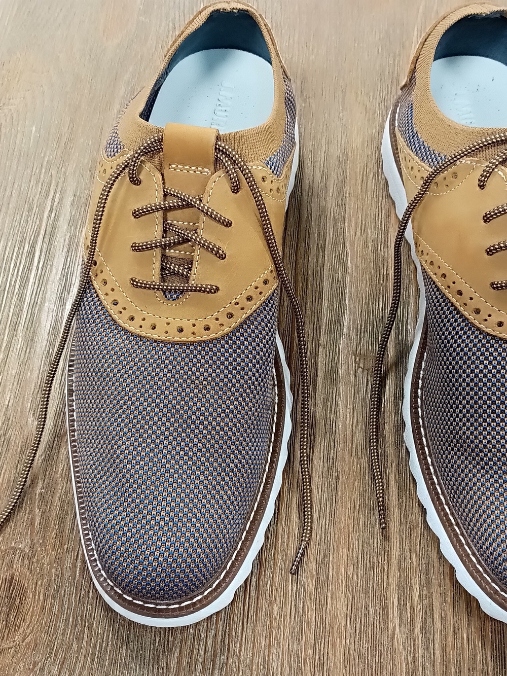 Johnston & Murphy Brown and Tan Wingtip Knit Oxfords